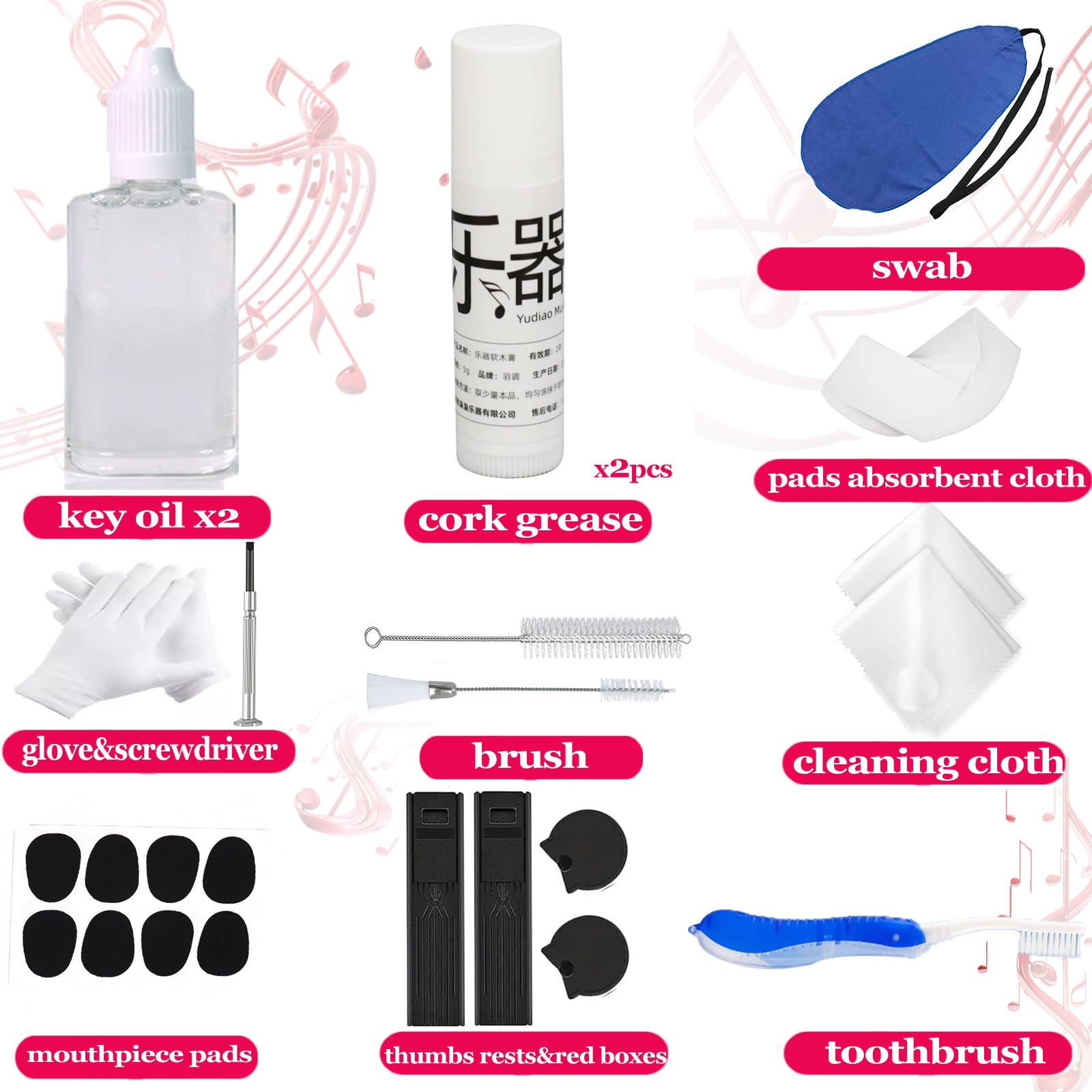 60 Pcs Clarinet Cleaning Kit, Saxophone Cleaning Kit,Clarinet Accessories,Mouthpiece Brush,Dust Brush,Cleaning Cloth,Clarinet Re